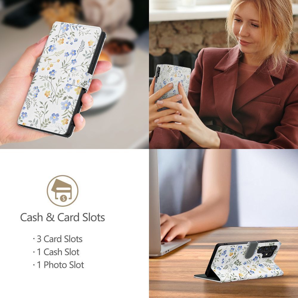 Dėklas Tech-Protect Wallet Samsung Galaxy A26 5G / A17 4G / 5G, pavasario gėlių raštas