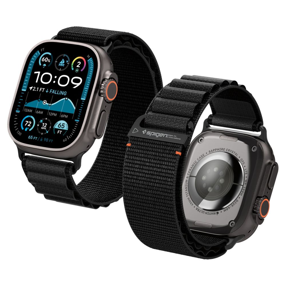 Dirželis Spigen WBF1 Apple Watch 8 / 9 / 10 / 11 / SE / Ultra (44 / 45 / 46 / 49 mm), juodas
