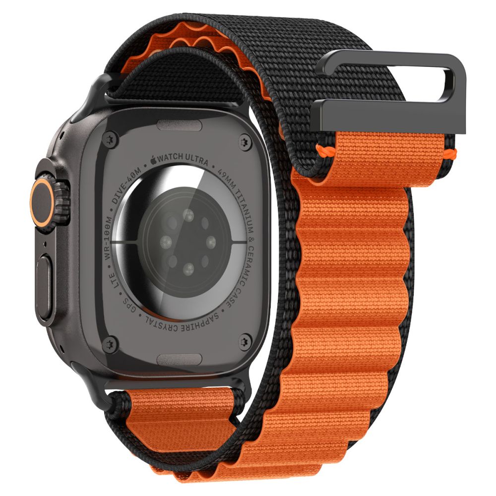 Dirželis Spigen WBF1 Apple Watch 8 / 9 / 10 / 11 / SE / Ultra (44 / 45 / 46 / 49 mm), juodas/oranžinis