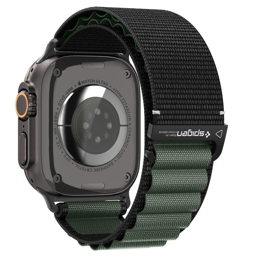 Dirželis Spigen WBF1 Apple Watch 8 / 9 / 10 / 11 / SE / Ultra (44 / 45 / 46 / 49 mm), juodas/žalias