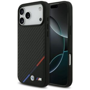 BMW M Carbon Tricolor Line MagSafe dėklas, skirtas iPhone 17 Pro Max - Juodas