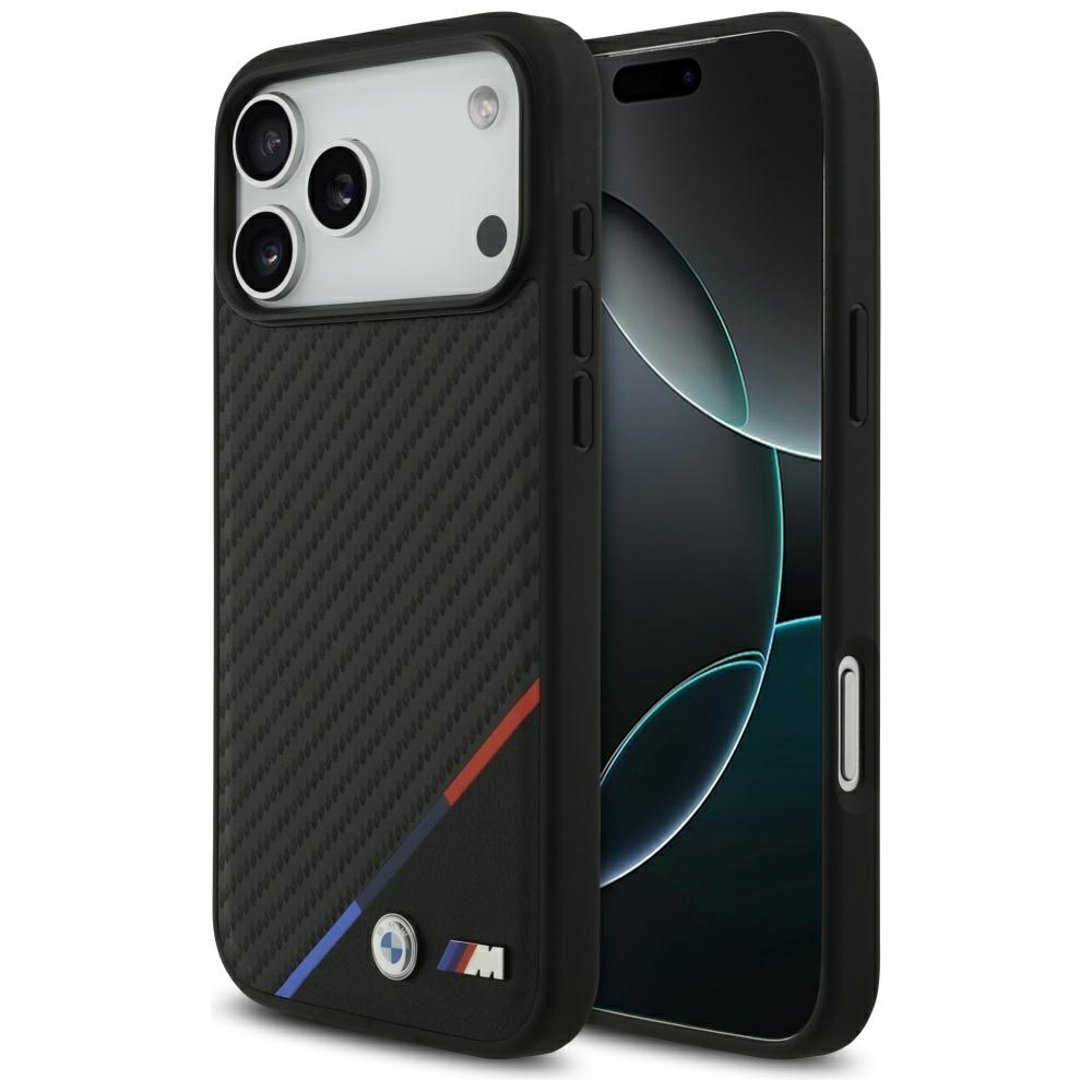 BMW M Carbon Tricolor Line MagSafe dėklas, skirtas iPhone 17 Pro Max - Juodas