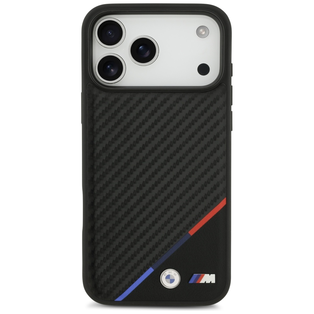 BMW M Carbon Tricolor Line MagSafe dėklas, skirtas iPhone 17 Pro Max - Juodas