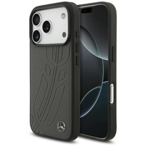 Mercedes Leather Large Laurel Leave MagSafe dėklas iPhone 17 Pro - Juodas ir Pilkas