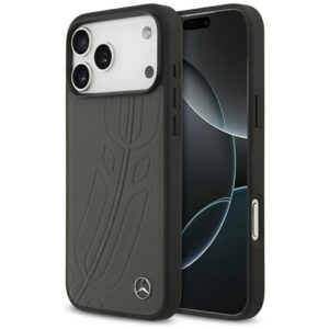 Mercedes Leather Large Laurel Leave MagSafe dėklas iPhone 17 Pro Max - Juodas ir Pilkas