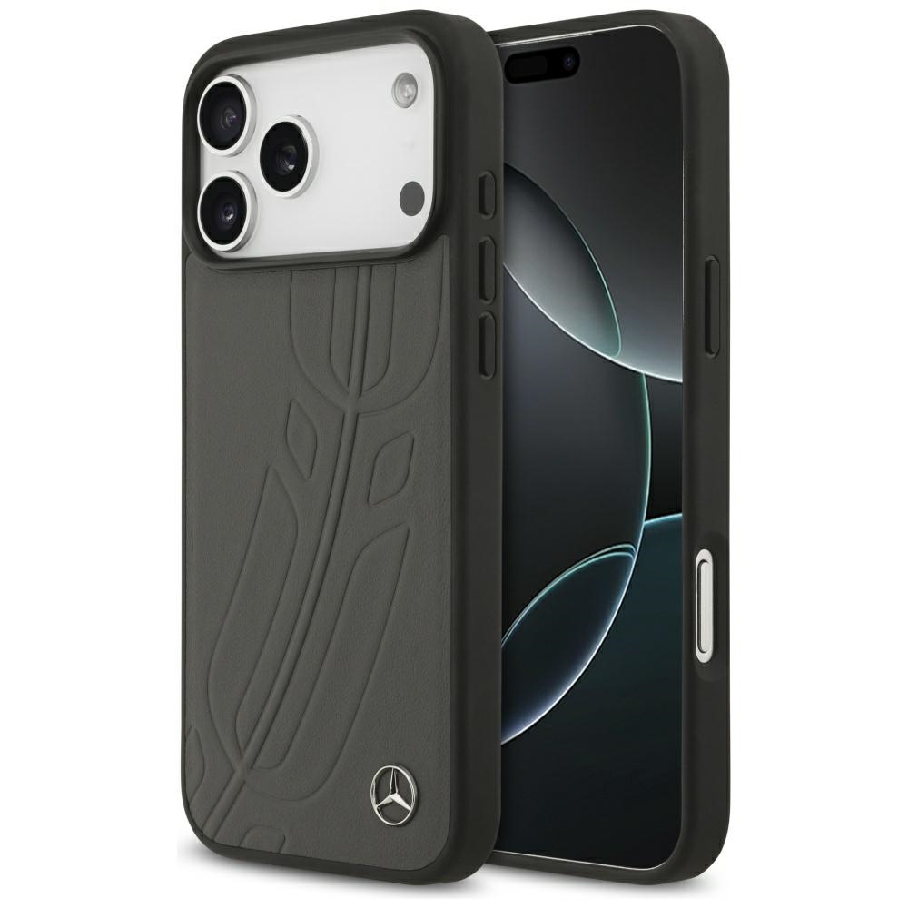 Mercedes Leather Large Laurel Leave MagSafe dėklas iPhone 17 Pro Max - Juodas ir Pilkas