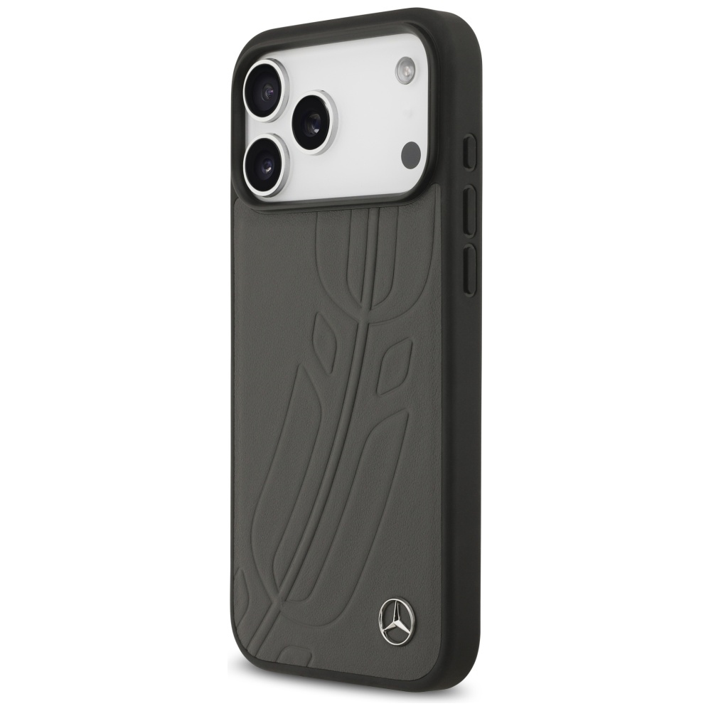 Mercedes Leather Large Laurel Leave MagSafe dėklas iPhone 17 Pro Max - Juodas ir Pilkas