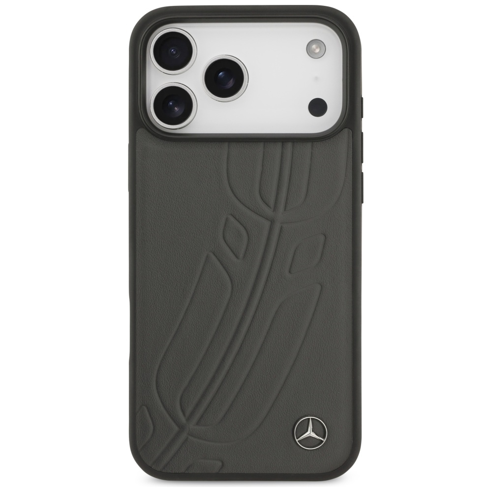 Mercedes Leather Large Laurel Leave MagSafe dėklas iPhone 17 Pro Max - Juodas ir Pilkas