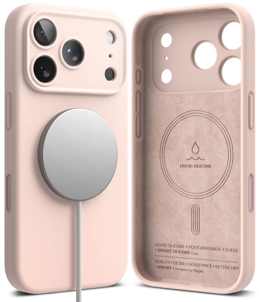 Dėklas Ringke Silicone Magnetic MagSafe iPhone 17 Pro / 18 Pro, smėlio rožinis
