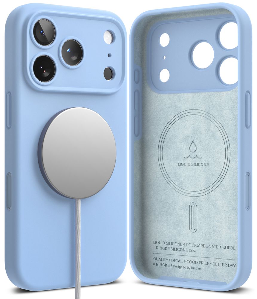 Dėklas Ringke Silicone Magnetic MagSafe iPhone 17 Pro / 18 Pro, šviesiai mėlynas