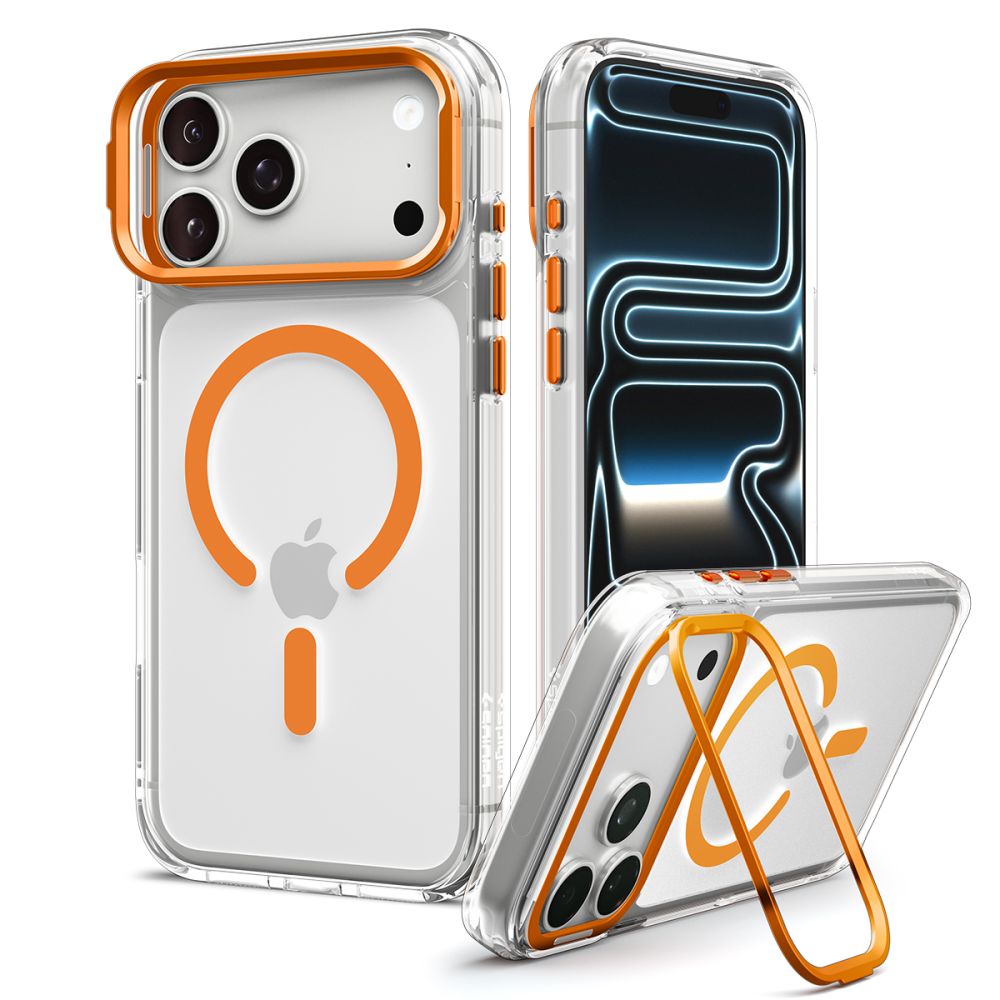 Dėklas Spigen Ultra Hybrid Optik S MagSafe iPhone 17 Pro / 18 Pro, skaidrus / oranžinis