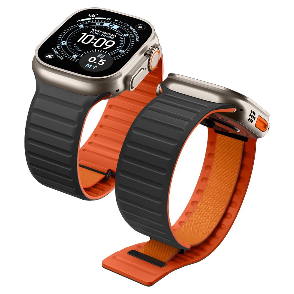 Dirželis Spigen Athlex Air M Apple Watch 8 / 9 / 10 / 11 / 12 / SE / Ultra (44 / 45 / 46 / 49 mm), juodas / oranžinis