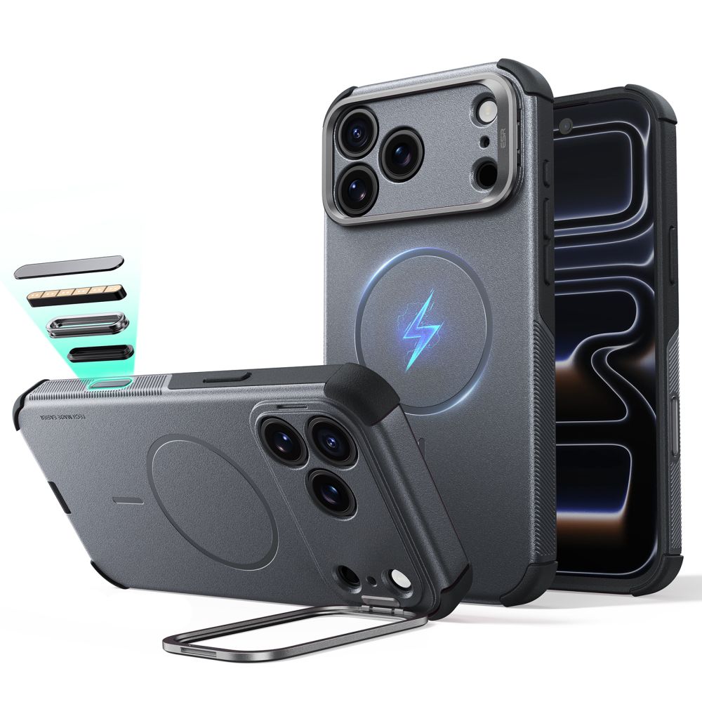 Dėklas ESR Cyber Tough Kickstand MagSafe iPhone 17 Pro Max / 18 Pro Max, pilkas