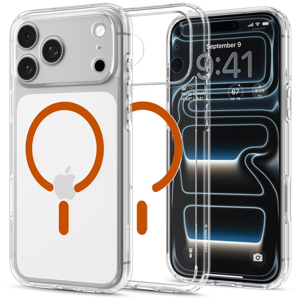 Dėklas Spigen Ultra Hybrid MagSafe iPhone 17 Pro Max / 18 Pro Max, skaidrus oranžinis