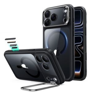 Dėklas ESR Classic Hybrid Kickstand MagSafe iPhone 17 Pro / 18 Pro, skaidrus/juodas