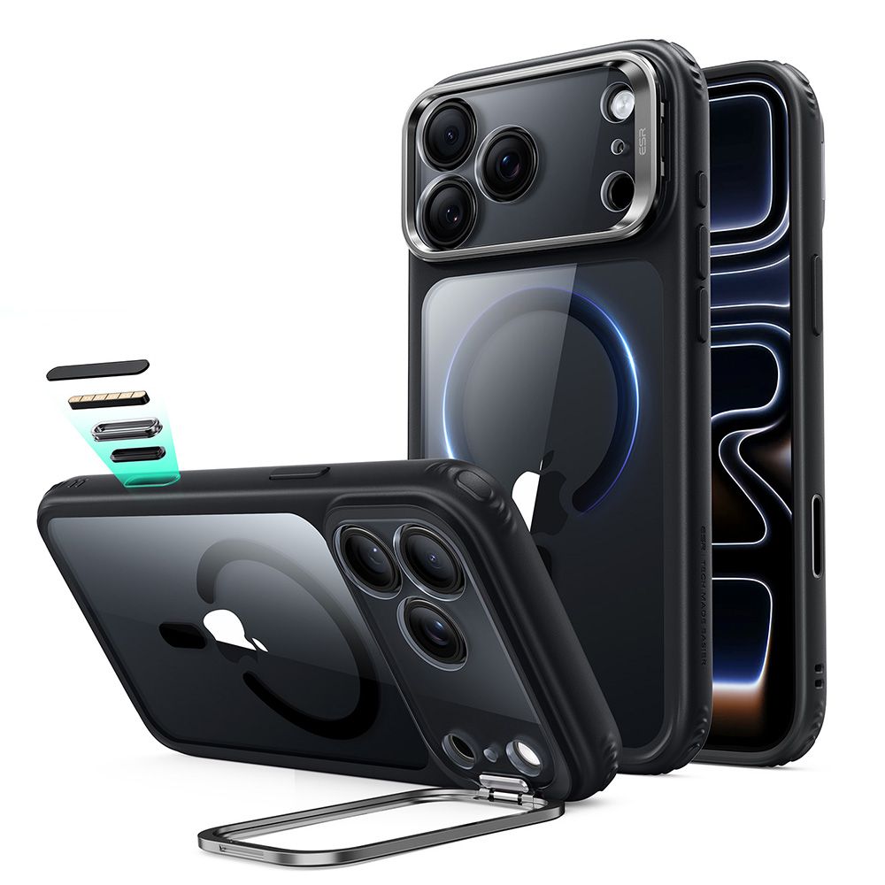 Dėklas ESR Classic Hybrid Kickstand MagSafe iPhone 17 Pro / 18 Pro, skaidrus/juodas