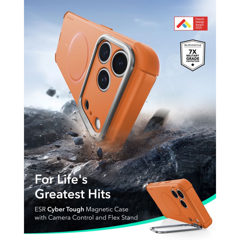 Dėklas ESR Cyber Tough Kickstand MagSafe iPhone 17 Pro / 18 Pro, oranžinis