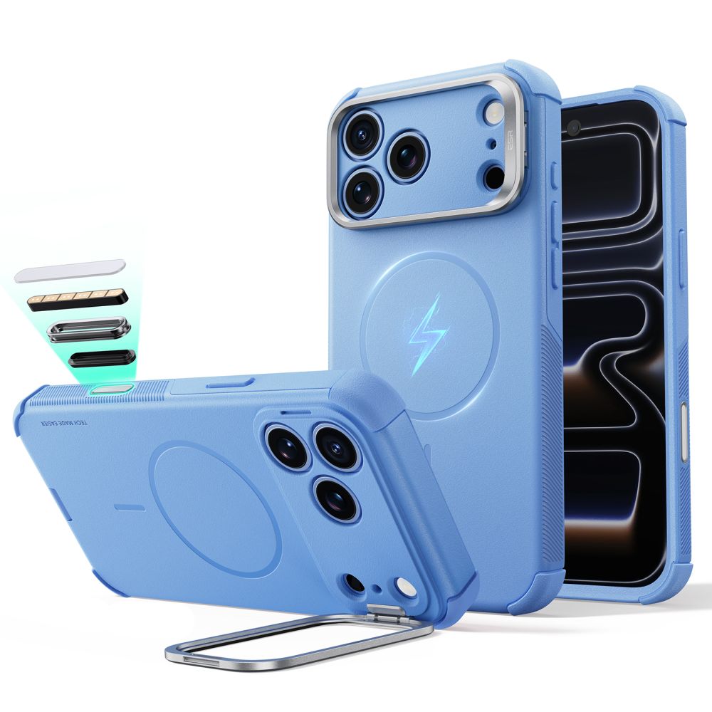 Dėklas ESR Cyber Tough Kickstand MagSafe iPhone 17 Pro Max / 18 Pro Max, šviesiai mėlynas