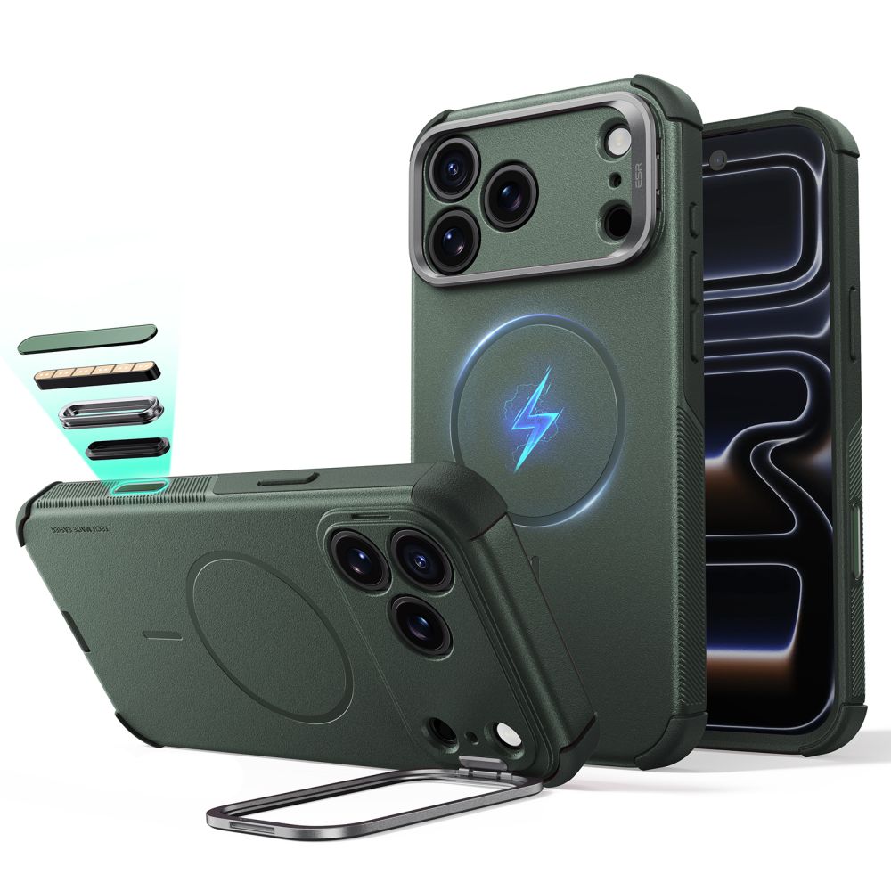 Dėklas ESR Cyber Tough Kickstand MagSafe iPhone 17 Pro Max / 18 Pro Max, žalias
