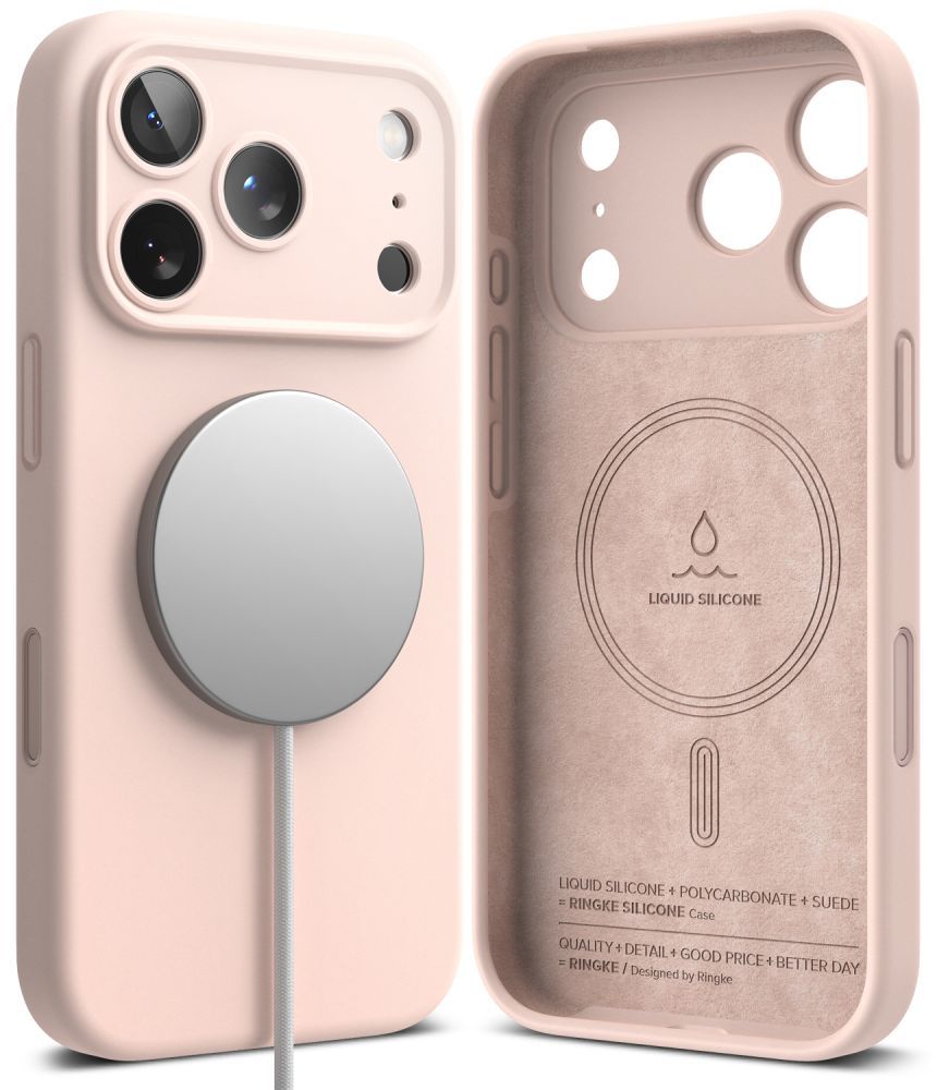 Dėklas Ringke Silicone Magnetic MagSafe iPhone 18 Pro Max, smėlio rožinis