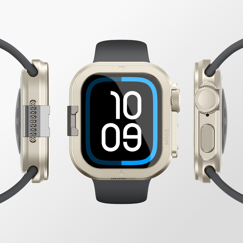 AmazingThing Titan Pro metalinis dėklas Apple Watch 11 46mm, aliuminis - titano spalvos