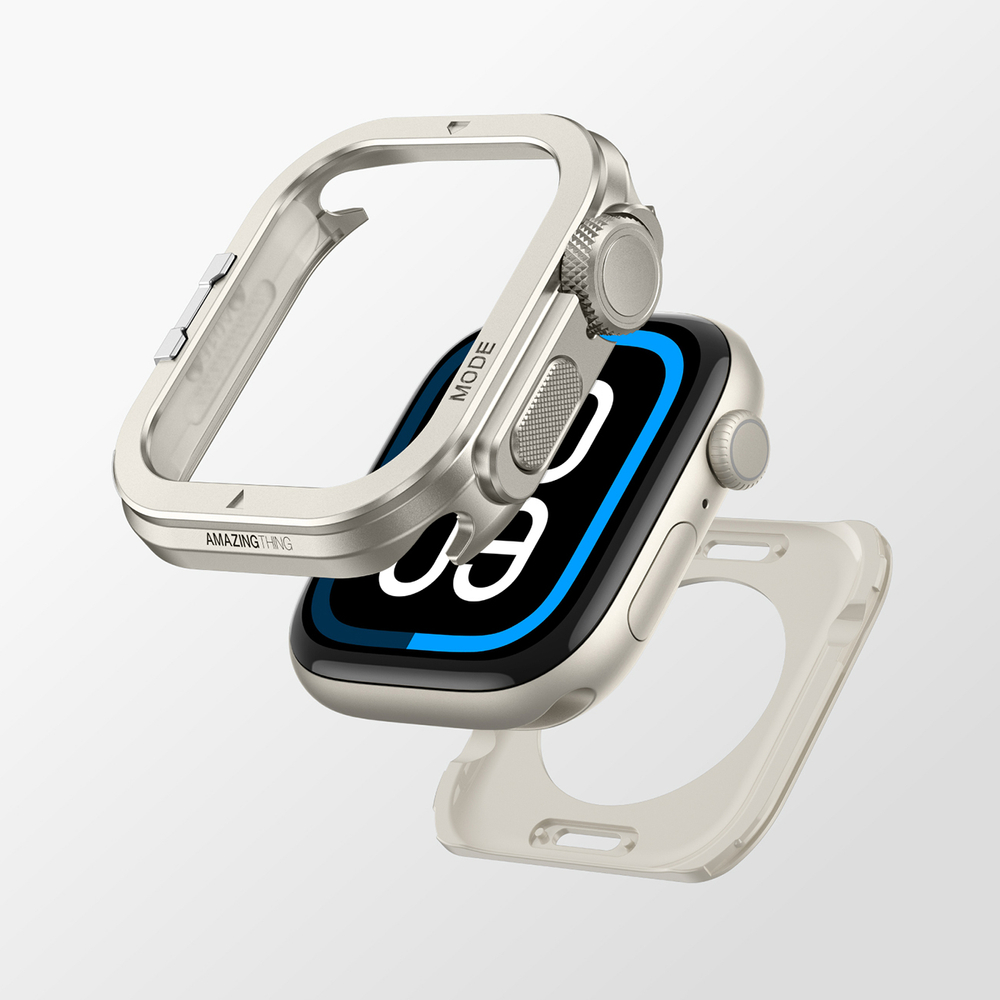 AmazingThing Titan Pro metalinis dėklas Apple Watch 11 46mm, aliuminis - titano spalvos