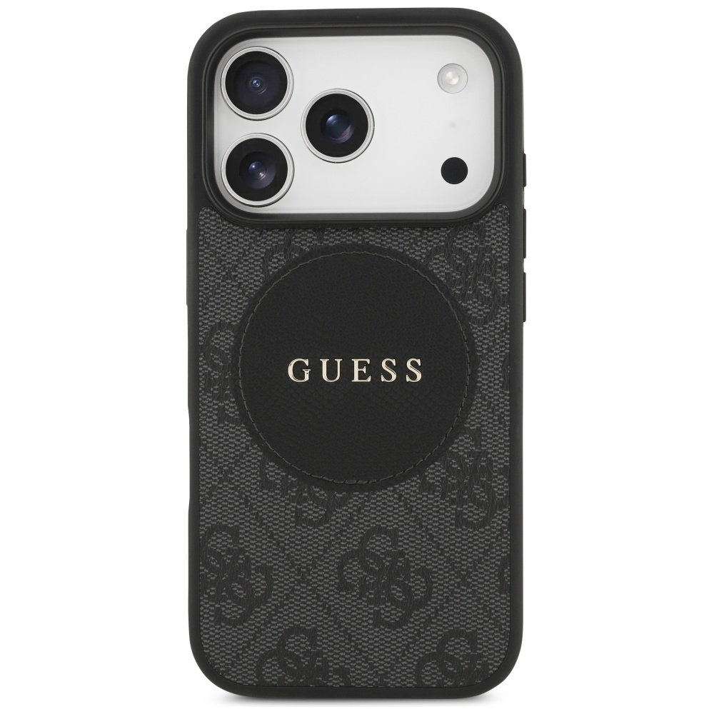 Guess 4G Circle Classic Logo MagSafe dėklas, skirtas iPhone 17 Pro - juodas