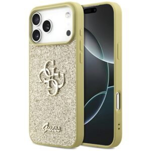 Guess blizgus dėklas iPhone 17 Pro Max – auksinis