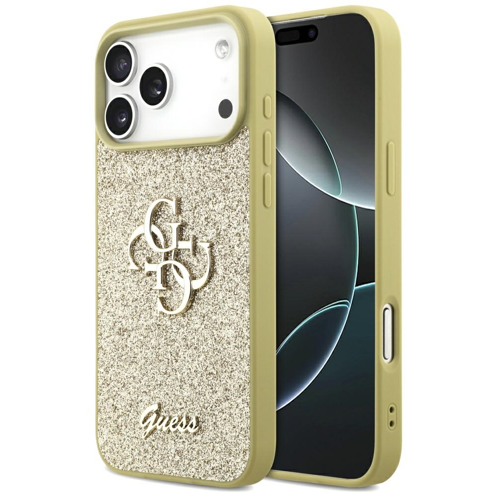 Guess blizgus dėklas iPhone 17 Pro Max – auksinis