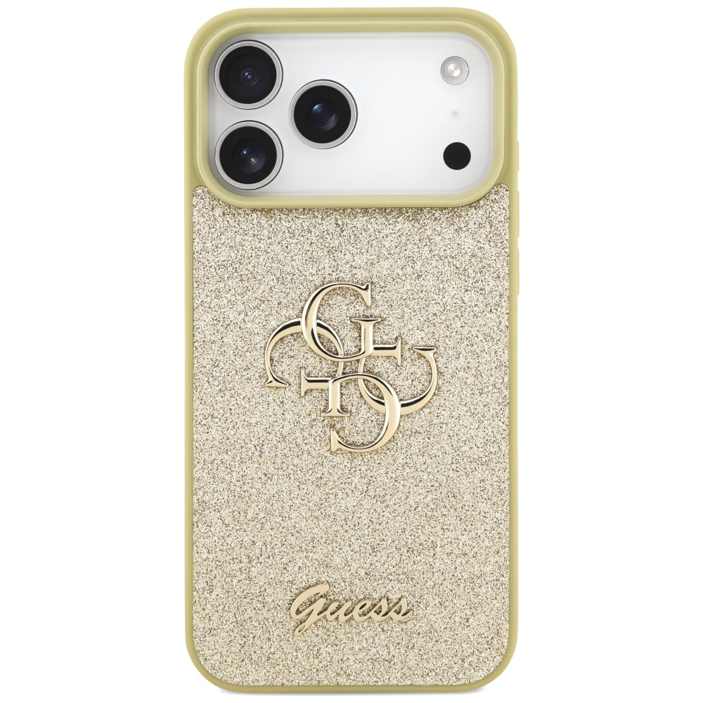 Guess blizgus dėklas iPhone 17 Pro Max – auksinis