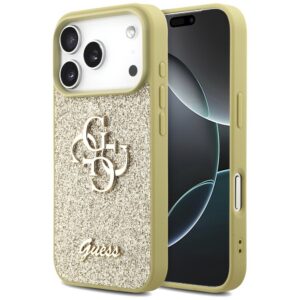Guess blizgus 4G dėklas iPhone 17 Pro – auksinis