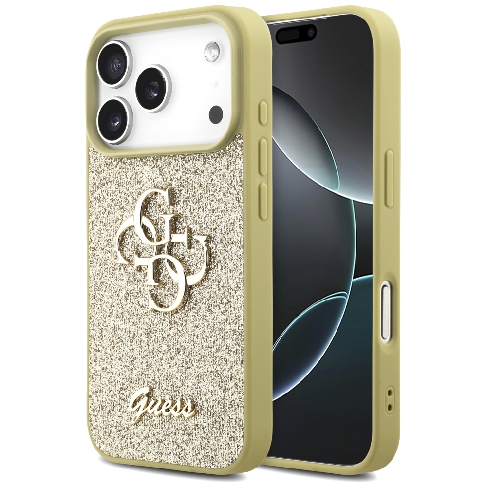 Guess blizgus 4G dėklas iPhone 17 Pro – auksinis
