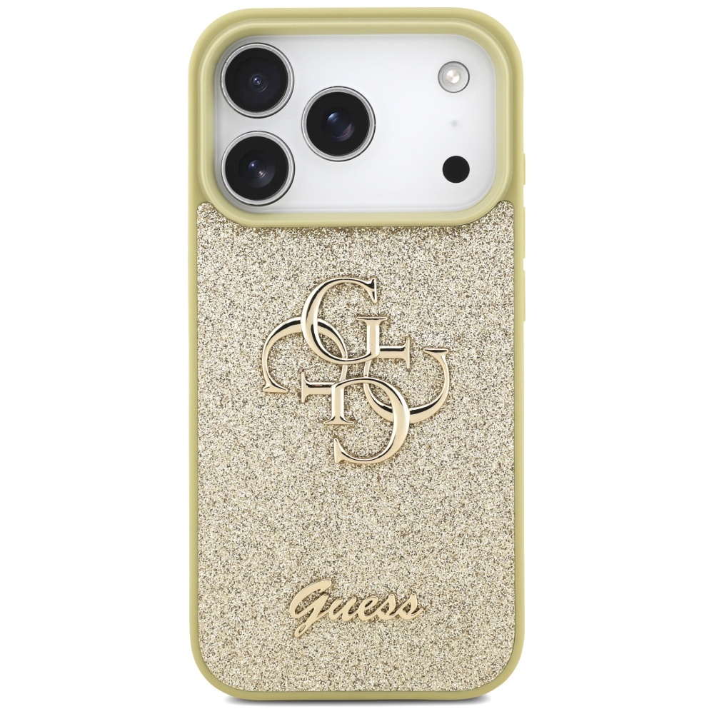 Guess blizgus 4G dėklas iPhone 17 Pro – auksinis