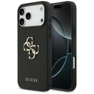 Guess Grained Big 4G & Classic Logo dėklas, skirtas iPhone 17 Pro Max - juodas