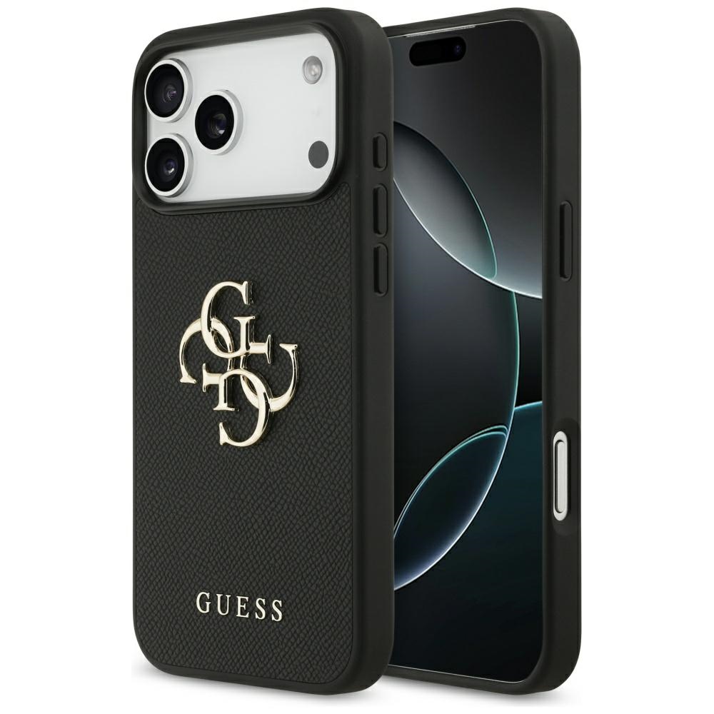 Guess Grained Big 4G & Classic Logo dėklas, skirtas iPhone 17 Pro Max - juodas