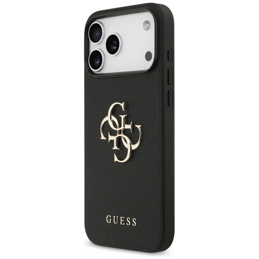 Guess Grained Big 4G & Classic Logo dėklas, skirtas iPhone 17 Pro Max - juodas