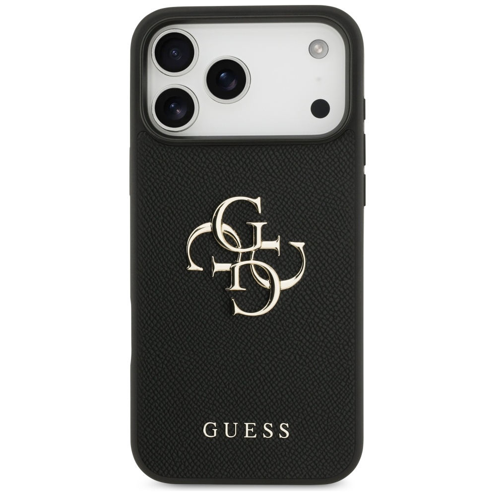 Guess Grained Big 4G & Classic Logo dėklas, skirtas iPhone 17 Pro Max - juodas