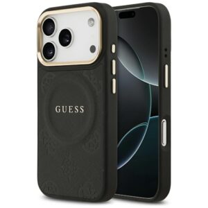 Guess Peony Hot Stamp MagSafe dėklas iPhone 17 Pro - juodas