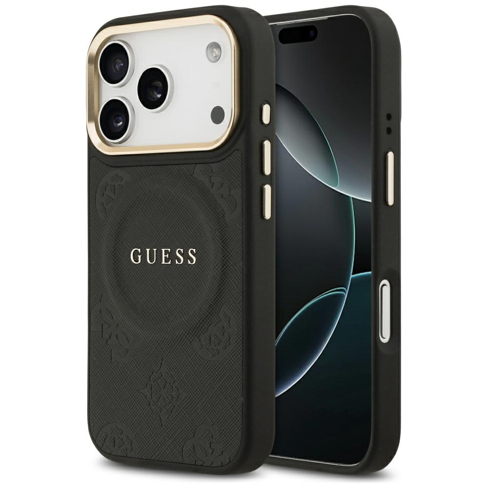 Guess Peony Hot Stamp MagSafe dėklas iPhone 17 Pro - juodas