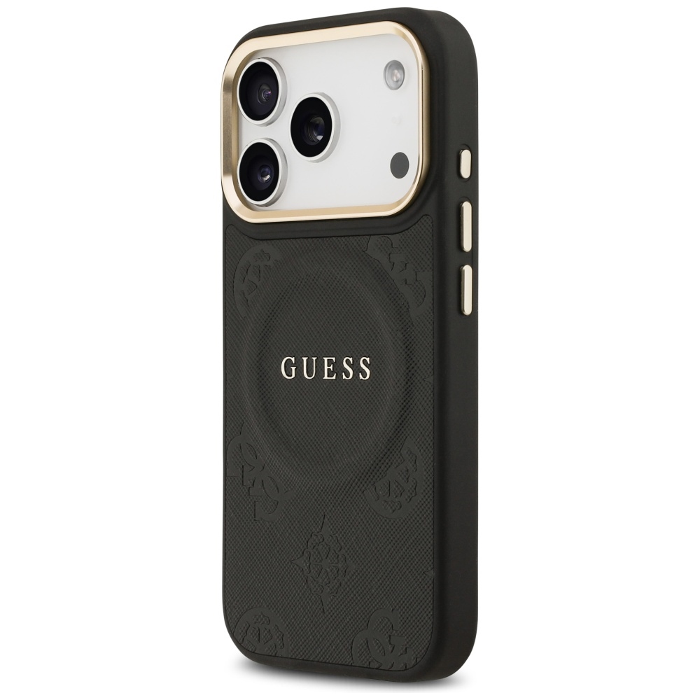 Guess Peony Hot Stamp MagSafe dėklas iPhone 17 Pro - juodas