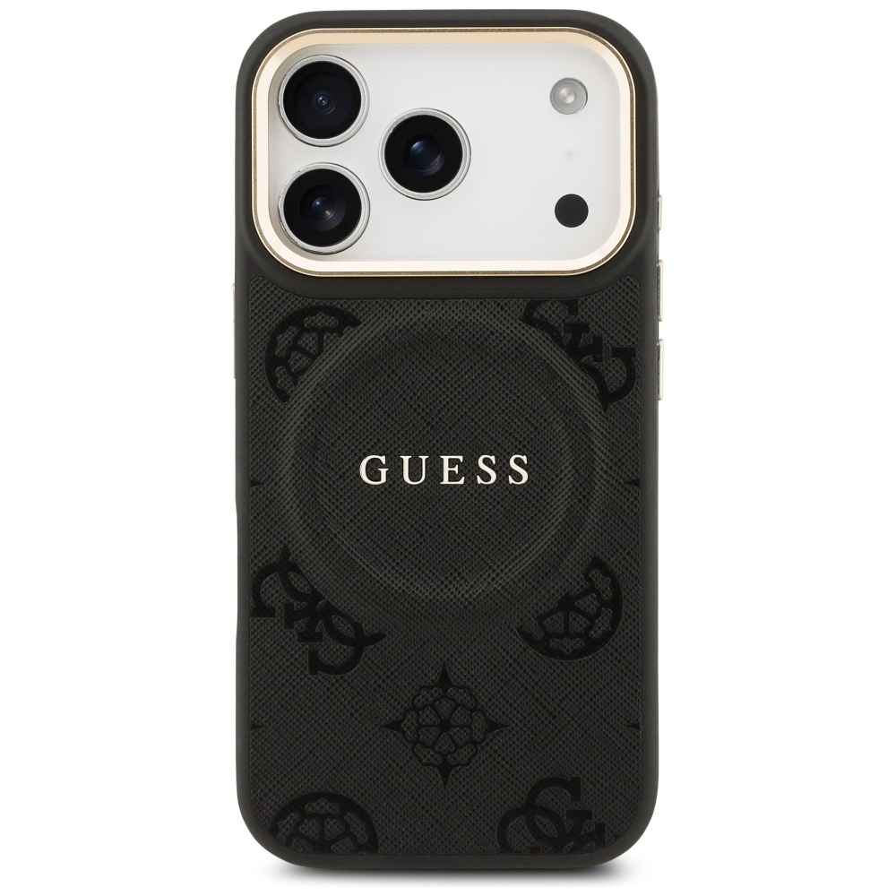 Guess Peony Hot Stamp MagSafe dėklas iPhone 17 Pro - juodas