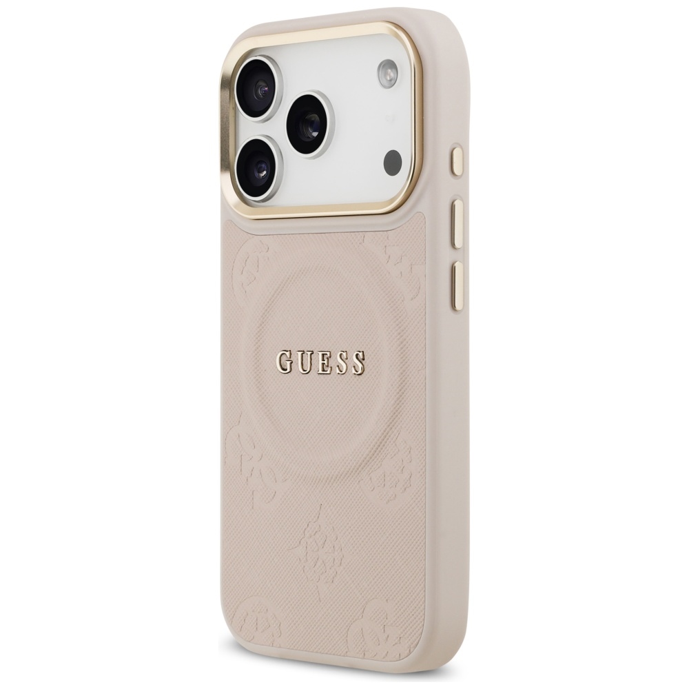 Guess Peony Hot Stamp MagSafe dėklas iPhone 17 Pro - rožinis