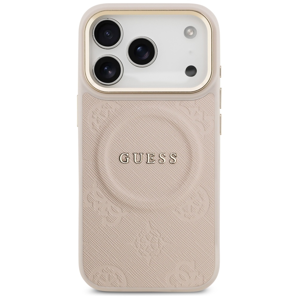 Guess Peony Hot Stamp MagSafe dėklas iPhone 17 Pro - rožinis