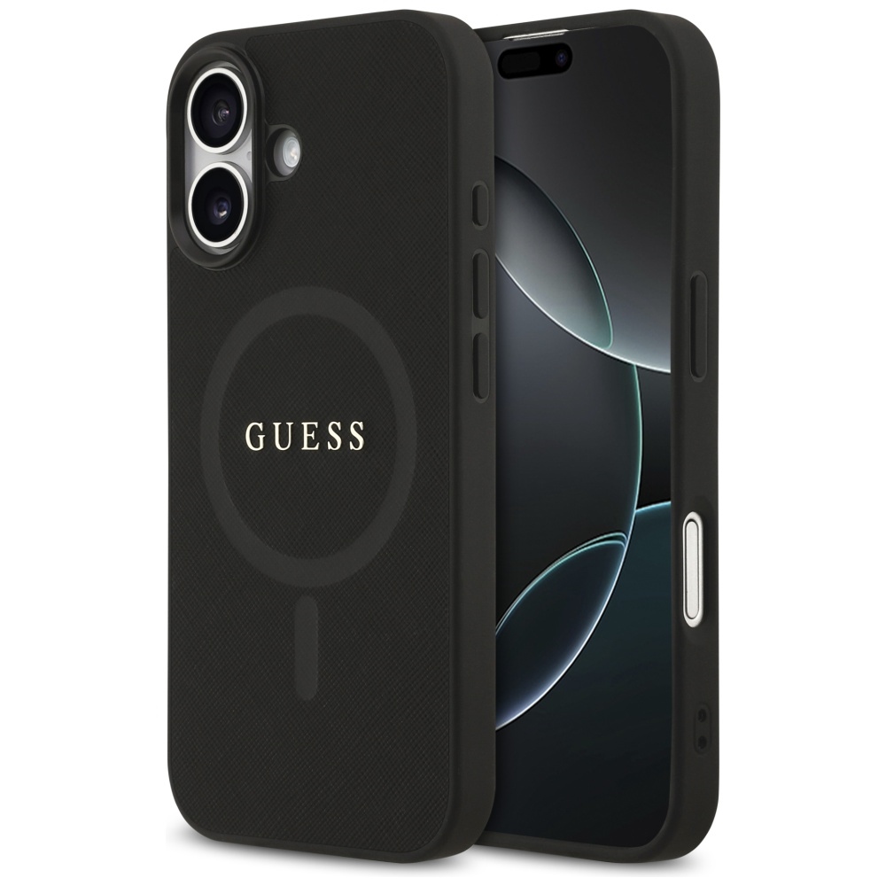 Guess Saffiano Classic Logo MagSafe dėklas iPhone 17 - juodas