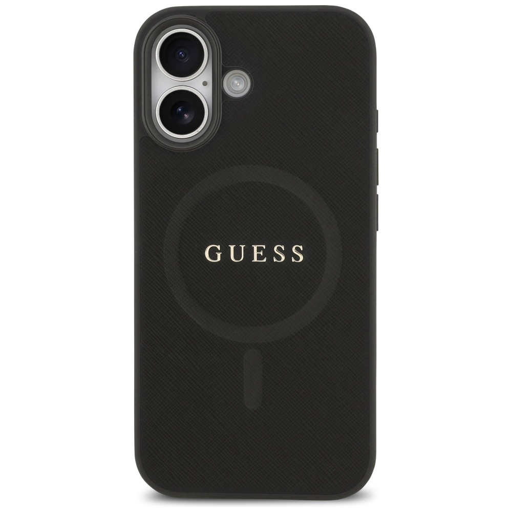 Guess Saffiano Classic Logo MagSafe dėklas iPhone 17 - juodas