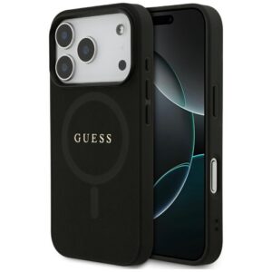 Guess Saffiano Classic Logo MagSafe dėklas iPhone 17 Pro - Juodas