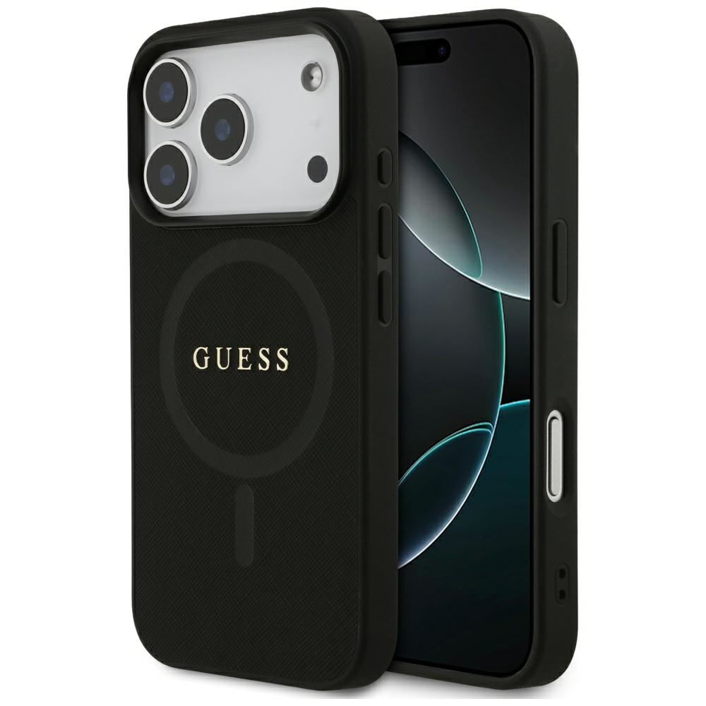 Guess Saffiano Classic Logo MagSafe dėklas iPhone 17 Pro - Juodas