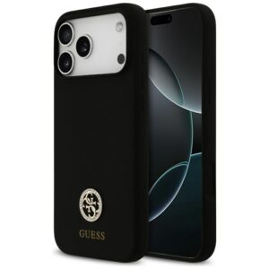 Guess Silicone Logo Strass 4G MagSafe Dėklas, skirtas iPhone 17 Pro Max - juodas