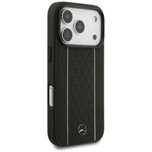 Mercedes Leather Star Pattern Stripes MagSafe dėklas iPhone 17 Pro - juodas