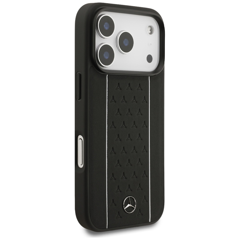 Mercedes Leather Star Pattern Stripes MagSafe dėklas iPhone 17 Pro - juodas